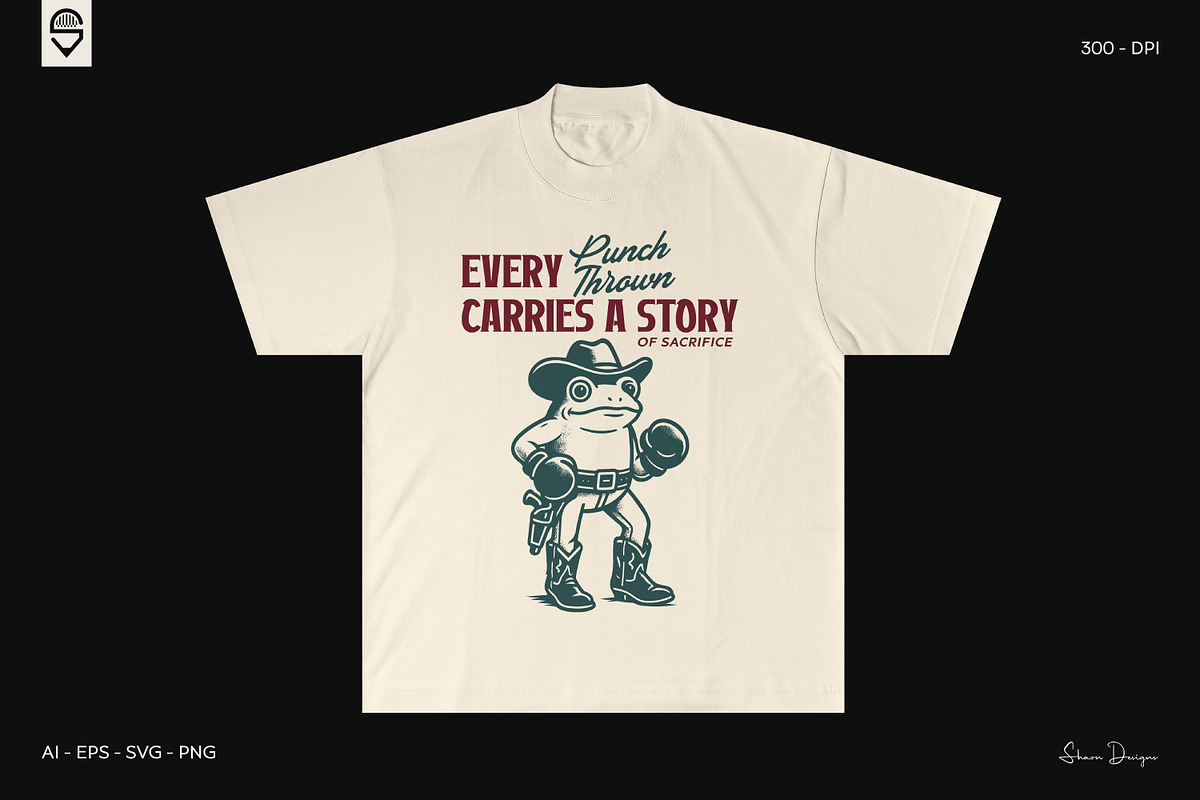 Vintage Cowboy Boxer Frog T-Shirt, an Animal Illustration by shaondesigns (Photo 4 of 4)