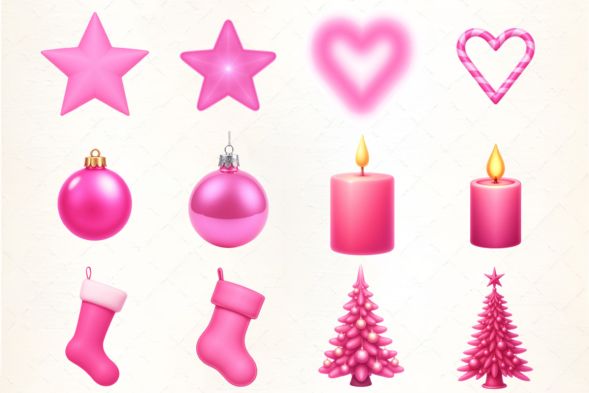 Chic Neon Pink Christmas Clipart, an Illustration by CrexoraLab (Photo 2 of 5)