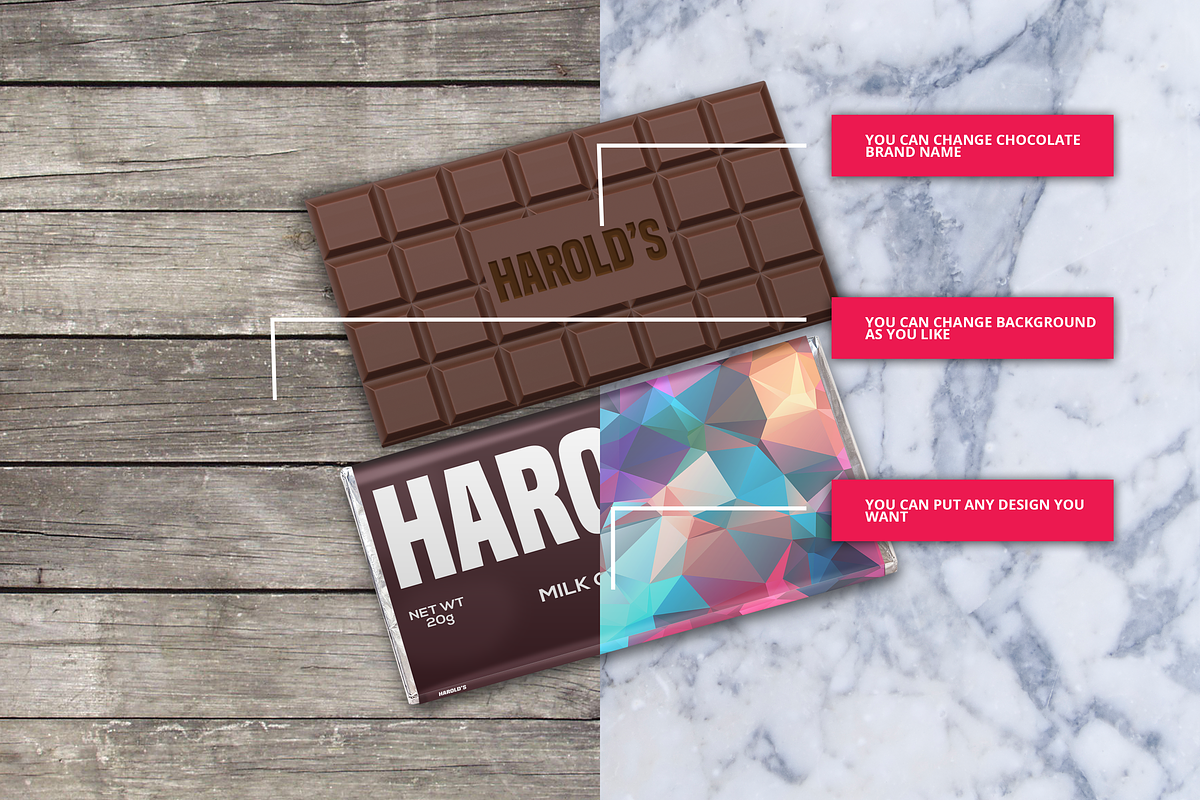 Chocolate Bar Pack Mock-Ups, a Packaging Mockup by Modern Studio (Photo 2 of 8)