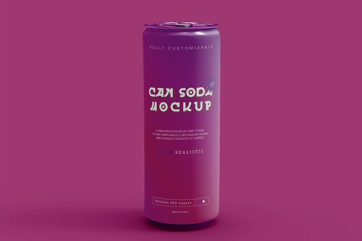 Front view of Soda Can Mockup, an Advertising Mockup by skybluecreative (Photo 2 of 2)
