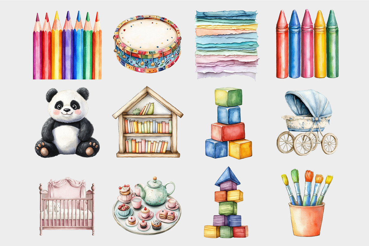 Watercolor Playroom Clipart, a Seasonal Illustration by Design Market (Photo 5 of 5)