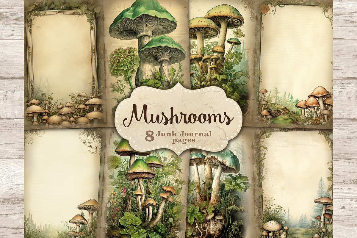 Mushrooms Junk Journal Pages, a Seasonal Illustration by GlamArtZhanna (Photo 1 of 9)