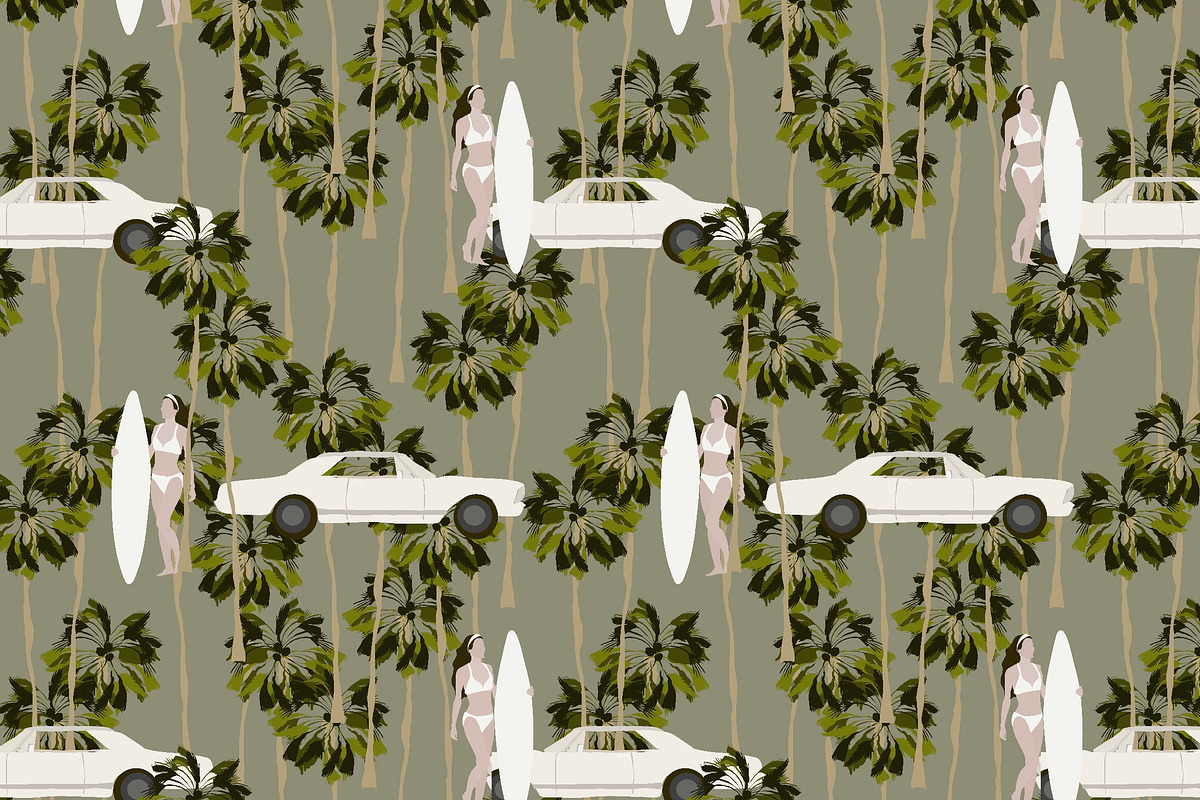 Tropical surf people vintage cars, a Pattern Graphic by Cotton Melon pattern Shop (Photo 5 of 5)