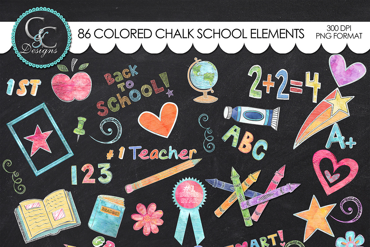 155 Colored Chalk School Elements