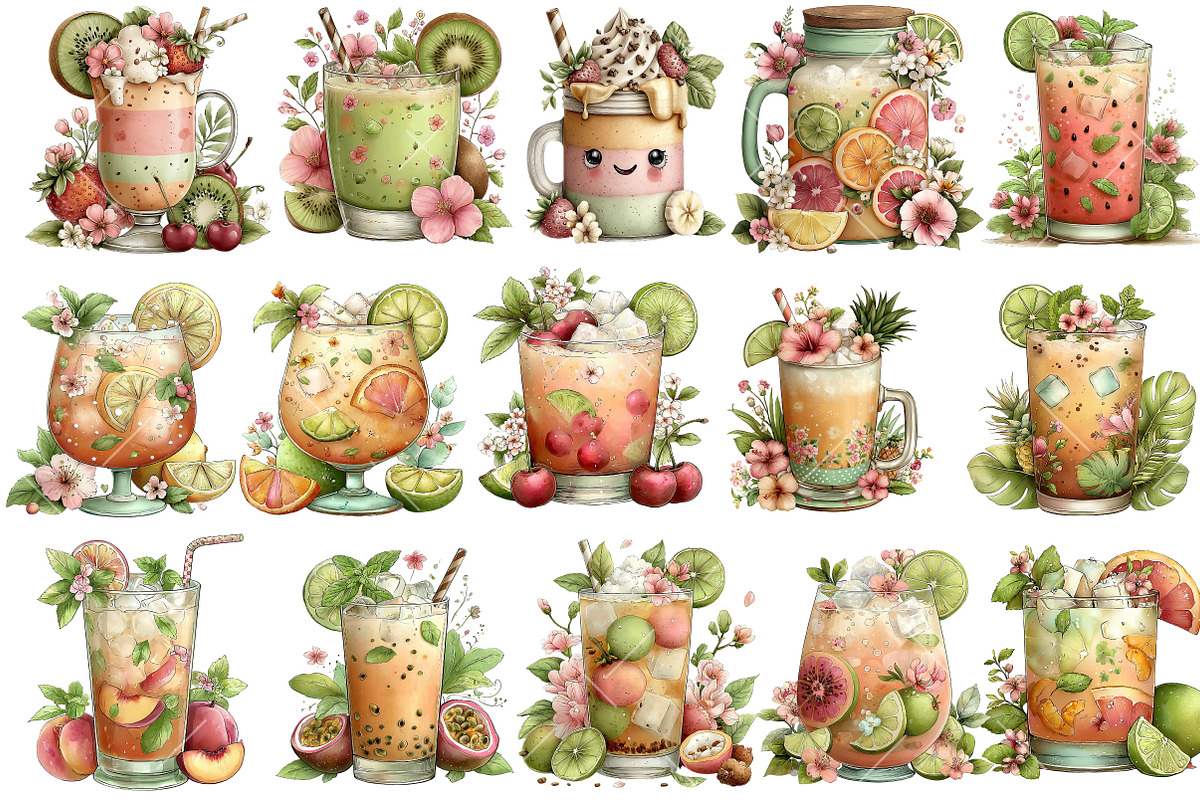 Whimsical Summer Tropical Drink Clip, an Illustration by OK Design (Photo 3 of 6)