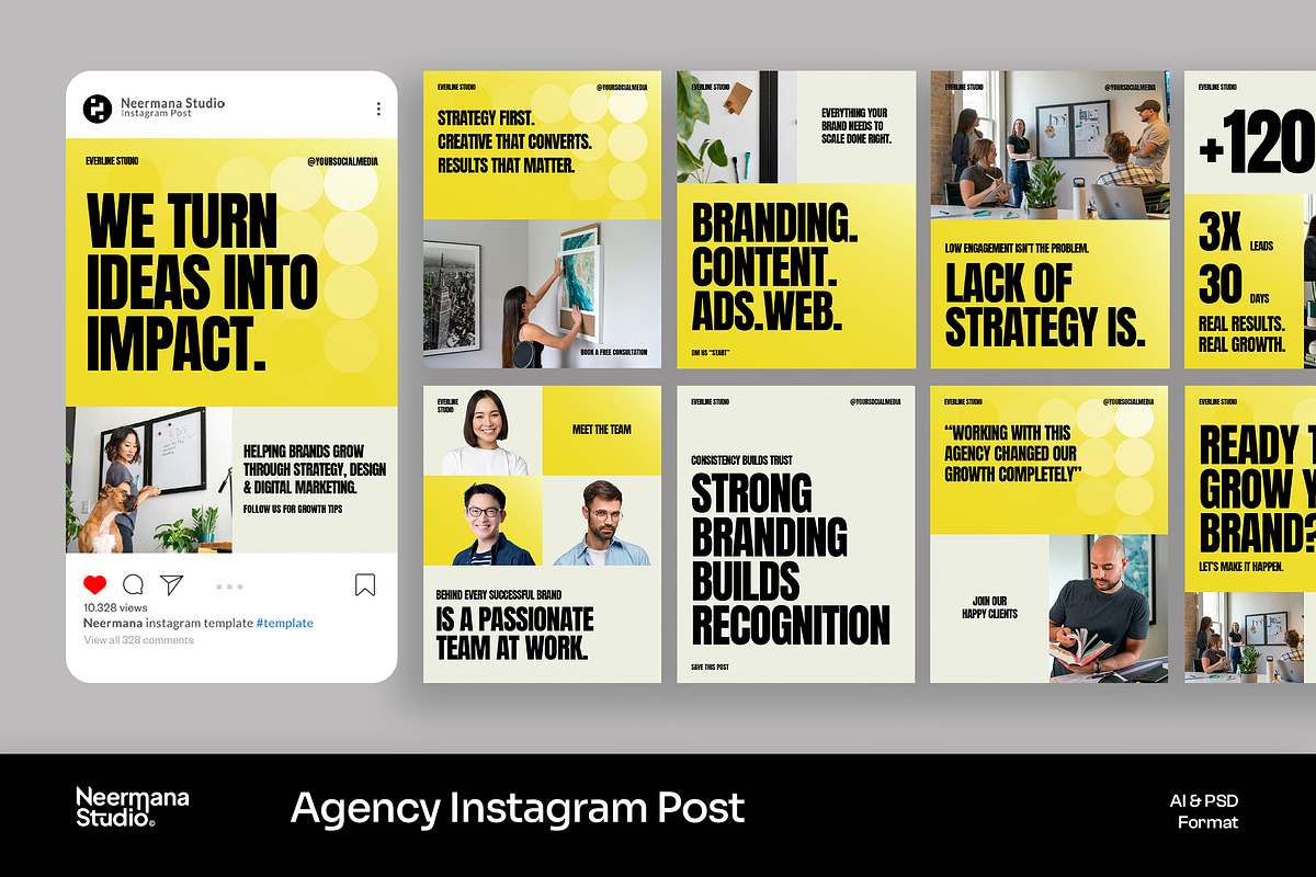 Bold Yellow Agency Instagram Post, a Social Media Template by Neermana (Photo 1 of 4)