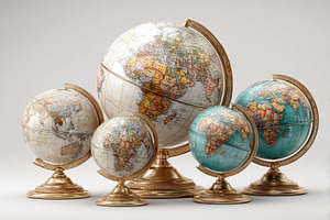 Elegant Antique Globes Set World Map, a Photo by Pixeness Studio