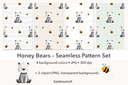 Honey Bears Patterns & Clipart, an Animal Illustration by GoldmoonUA (Thumbnail 1 of 5)