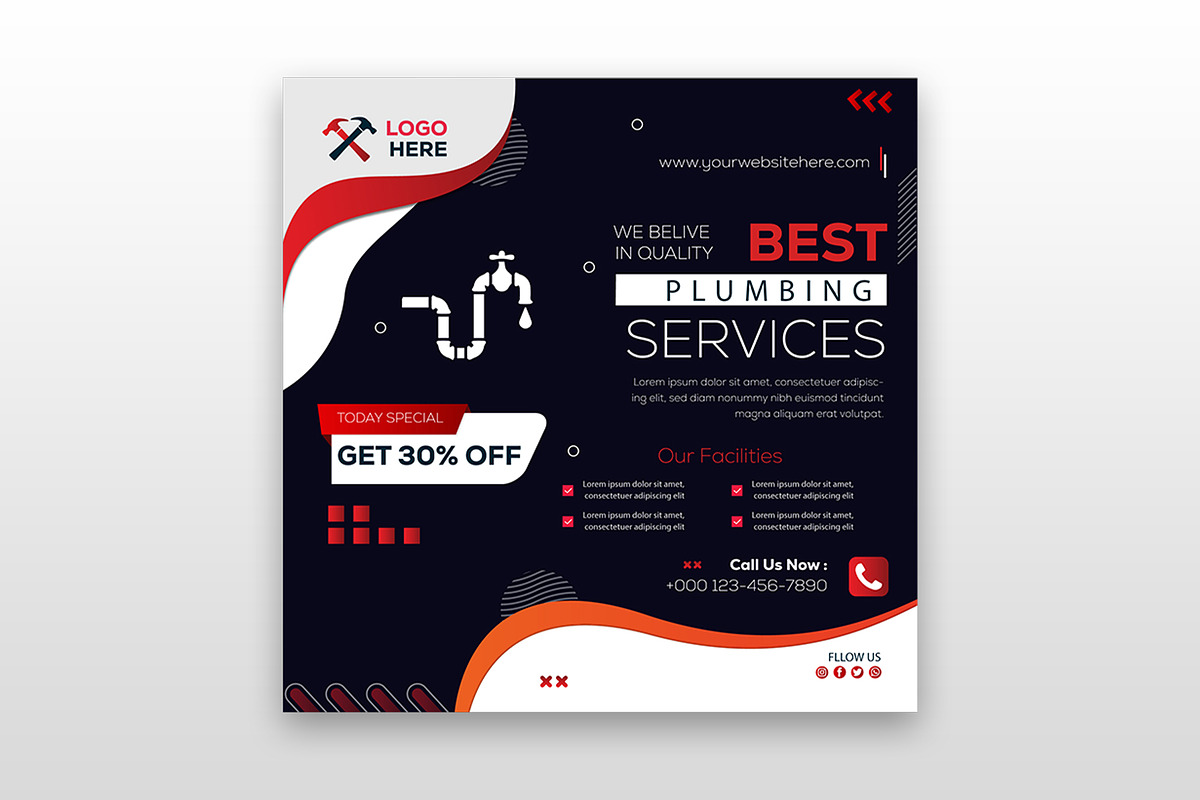 Social media plumber post banner, a Social Media Template by Tahnix Creative (Photo 2 of 3)