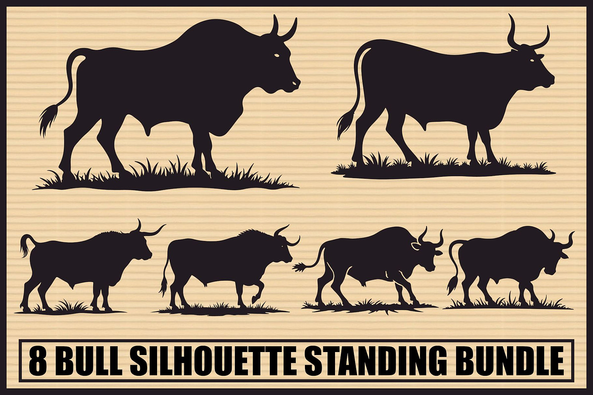 Standing Bull Silhouette Pack, an Illustration by jahid234 (Photo 1 of 9)