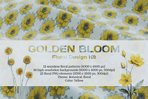 Golden Bloom: Floral Design Kit, a Pattern Graphic by Megan Aili Designs