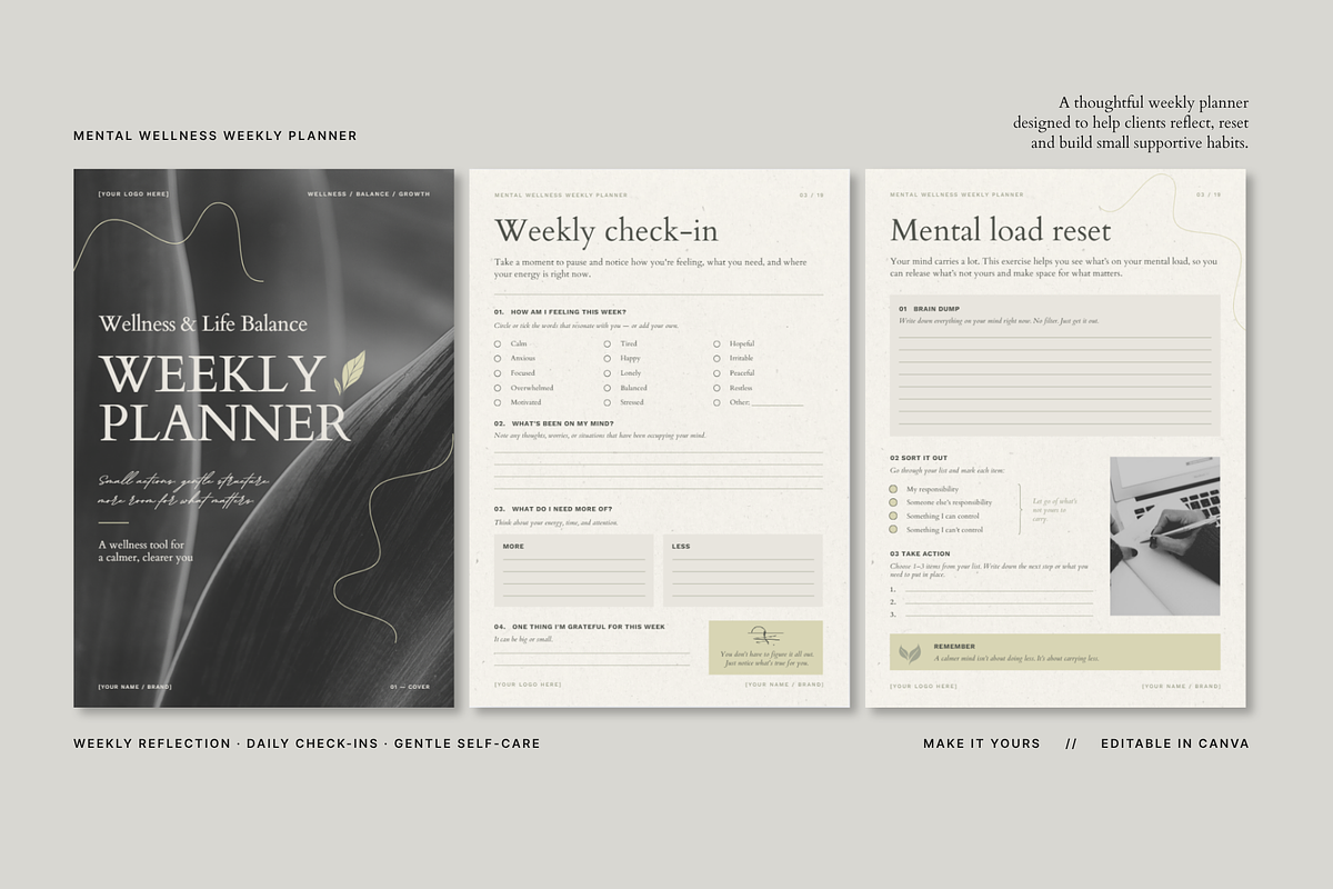 Mental Wellness Weekly Planner, a Marketing Template by Make It Yours Lab. (Photo 1 of 10)