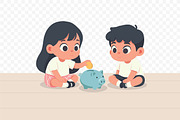 Kids Saving Coin in Piggy Bank, a Person Illustration by Partikusi Design (Thumbnail 3 of 3)