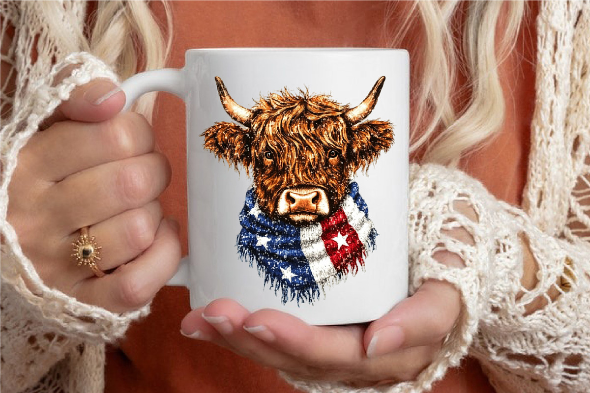 Patriotic Highland Cow Clipart PNG, an Illustration by designcity5 (Photo 4 of 5)