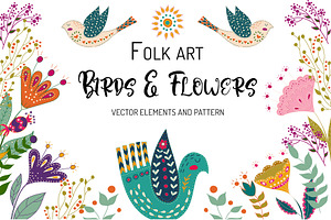 Folk art Birds and Flowers