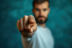 A man in a white shirt points directly at the camera with a blurred background., an Arts & Entertainment Photo by Textures & Backgrounds