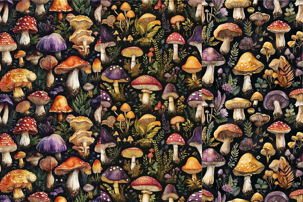 12 Darkwood Shrooms Seamless Pattern, a Pattern Graphic by Inknfolly (Photo 3 of 7)