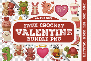 Faux Crochet Valentine Bundle PNG, a Seasonal Illustration by Craftsbeefy