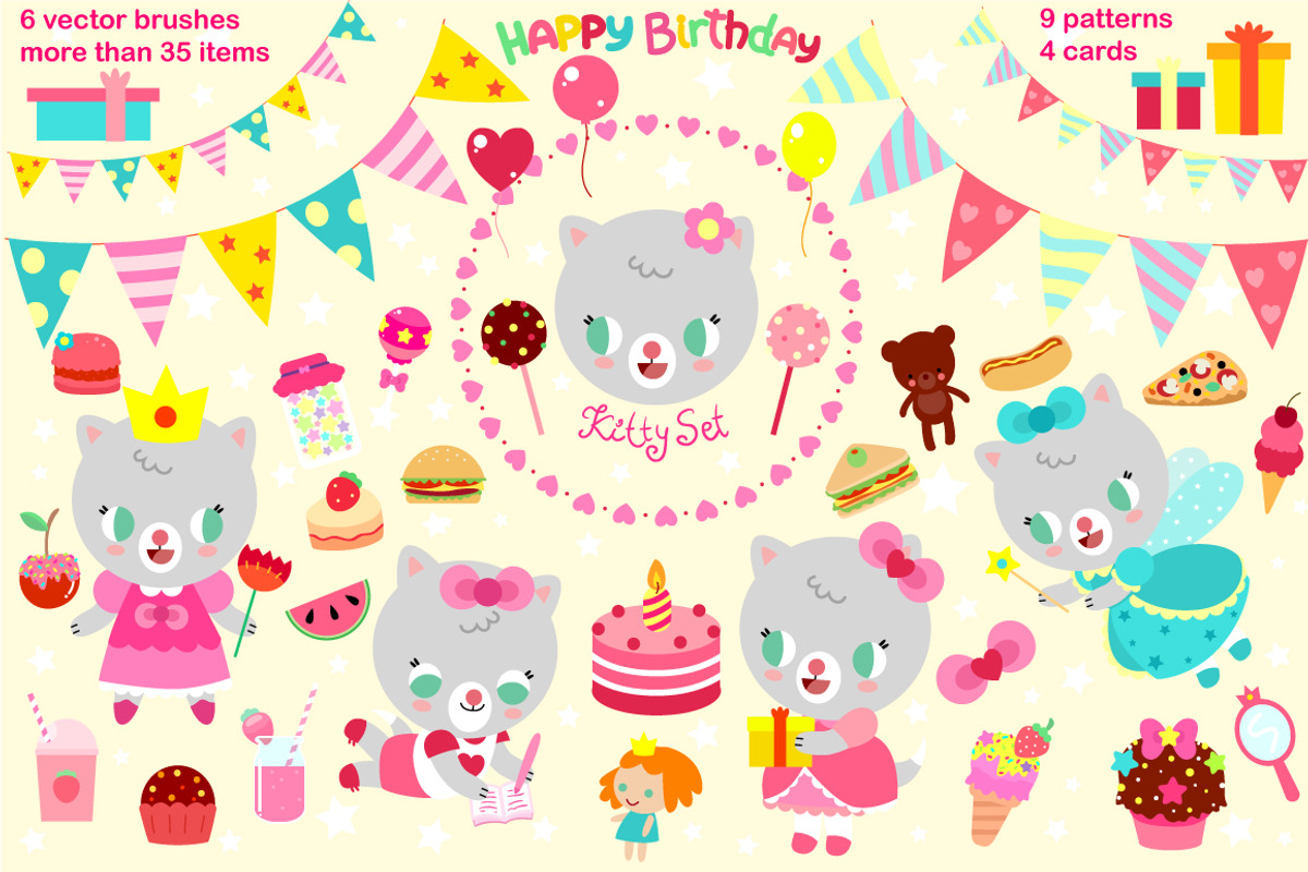 Party set with cute kitty, an Animal Illustration by KawaiiFactory (Photo 1 of 4)