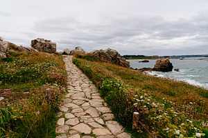 Scenic view of path through cliffs stock photo containing brittany and