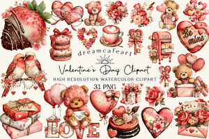 Whimsical Valentine's Day Clipart, an Illustration by DreamCafeArt