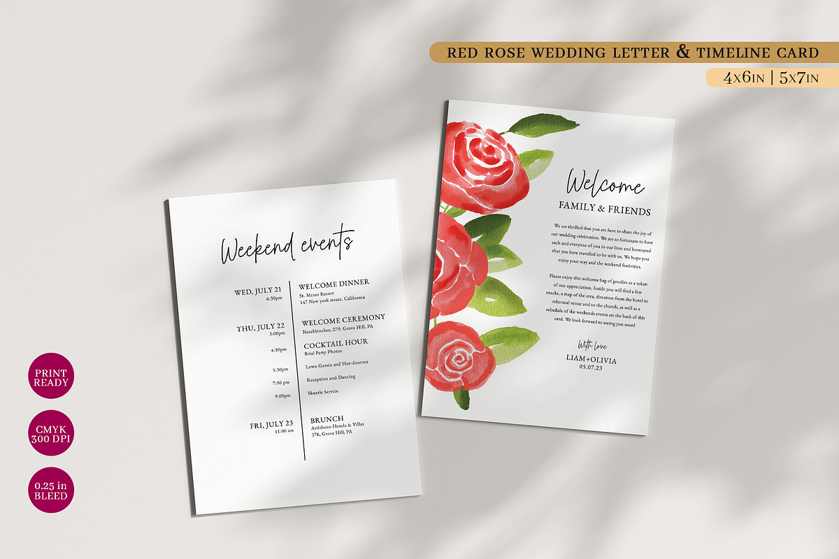 Rose Wedding Letter & Timeline Card, a Stationery Template by Beyond Muse (Photo 1 of 4)