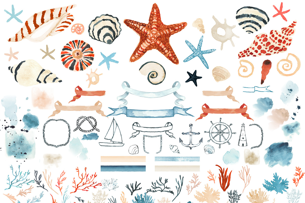 Watercolor and Ink Nautical Clipart, a Graphic by RhianAwni (Photo 3 of 7)