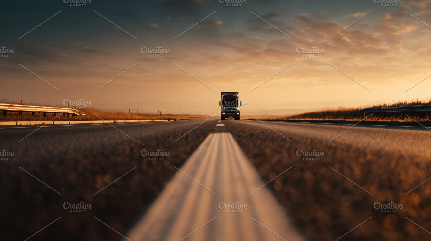 Truck on open road at dusk, a Photo by Beautiful things