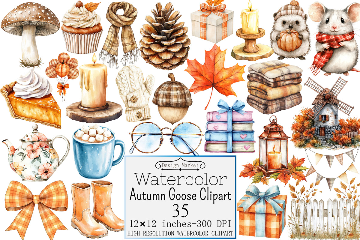 Watercolor Autumn Goose Clipart, a Seasonal Illustration by Design Market (Photo 1 of 4)