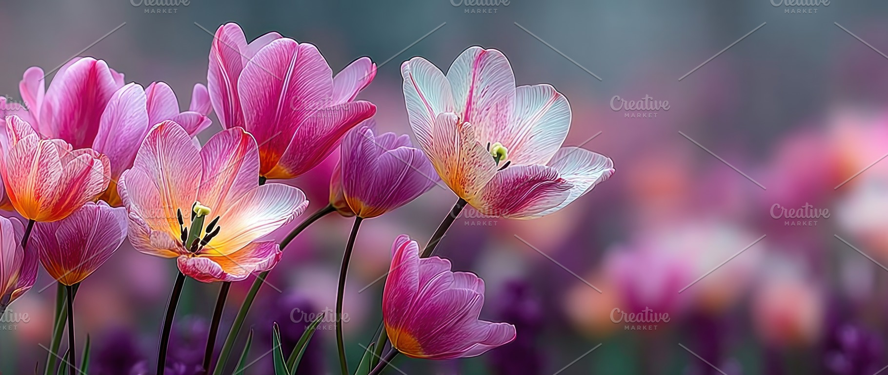 Pink and White Tulips in Bloom with Soft Bokeh Background Spring, a Nature Photo by José Manuel Gelpi