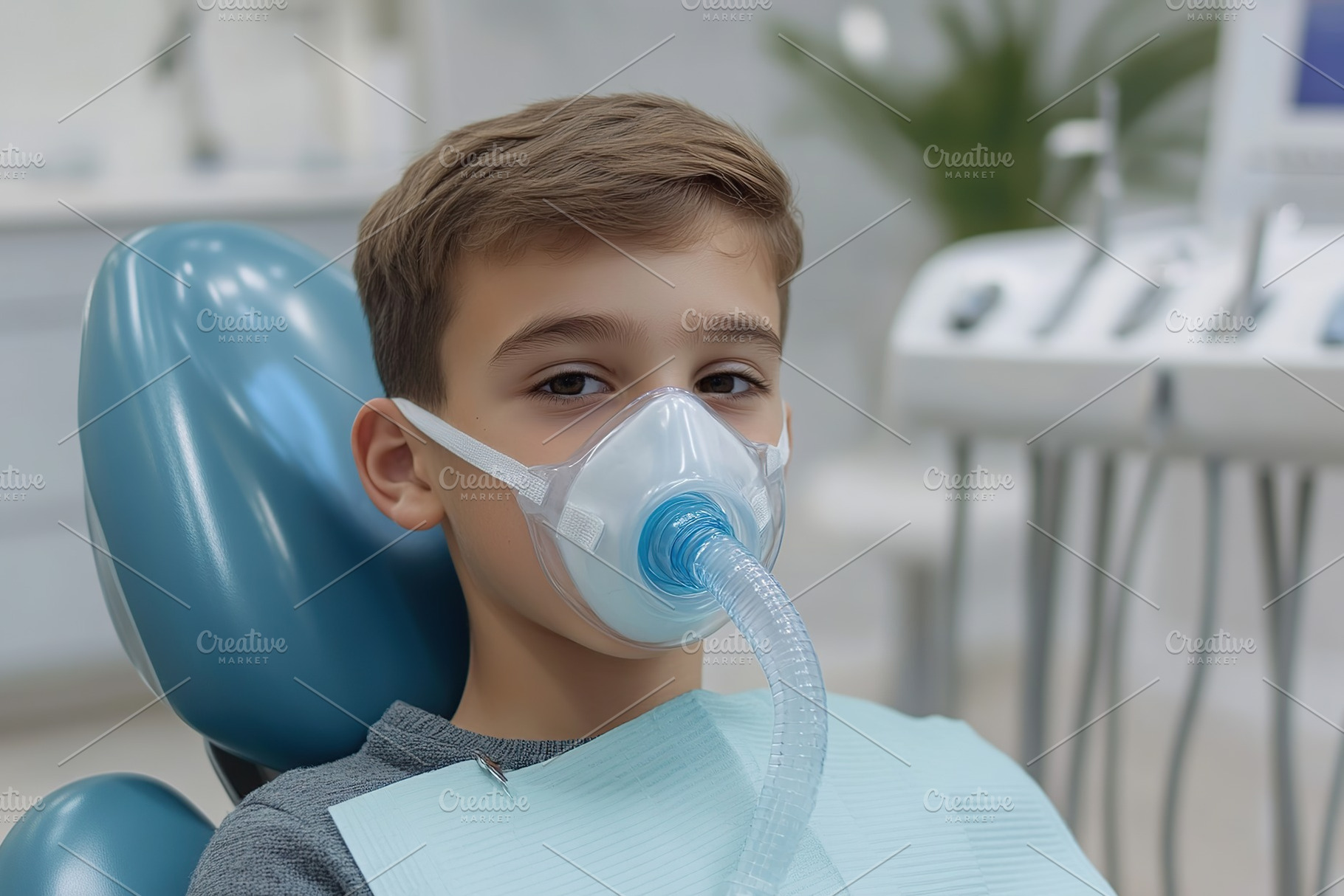 Child boy with an oxygen mask for anesthesia, a Health & Medical Photo by AlyaAnd
