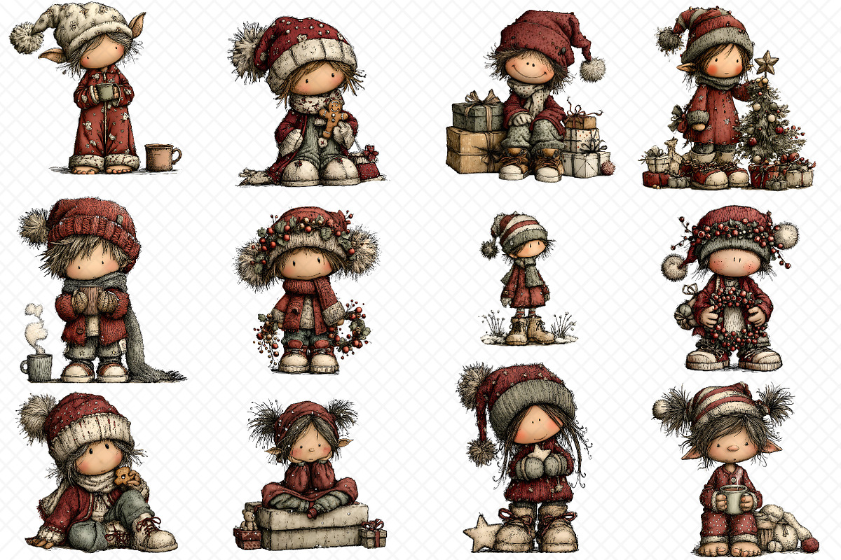 Whimsical Christmas Elf Clipart, an Illustration by cherrydesign (Photo 2 of 3)