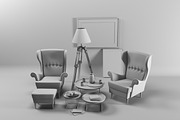 Strandmon wing chairs furniture set, a Furniture 3D Model by inDahouze (Thumbnail 4 of 8)