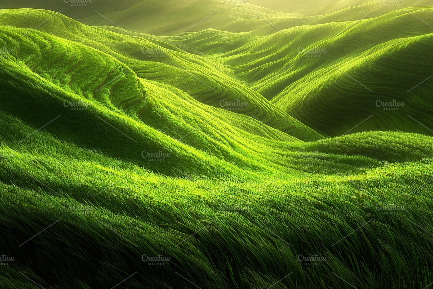 Discovering lush rice terraces on rolling hills during early morning light, a Nature Photo by AlyaAnd