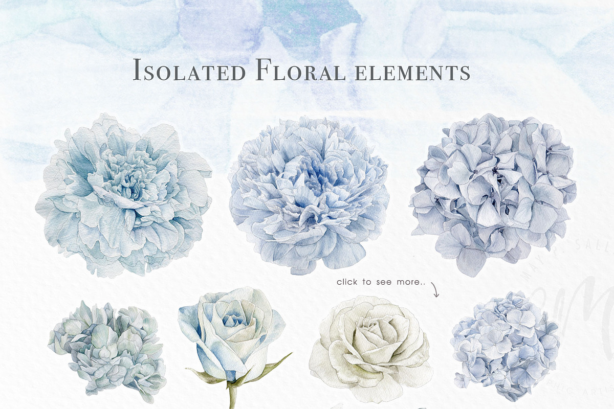 Dusty Blue Watercolor Flower Graphic, an Illustration by May • SHO (Photo 4 of 16)