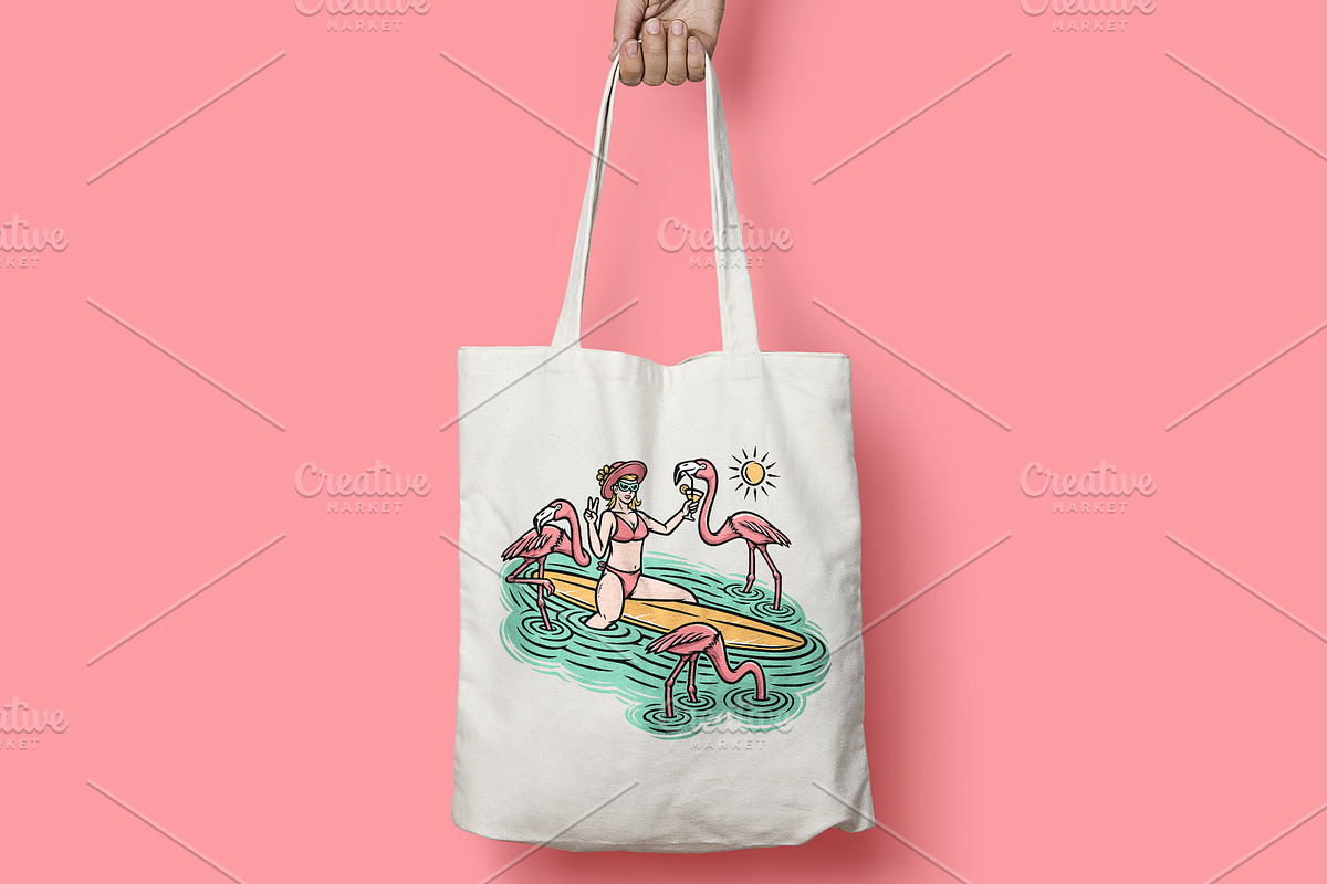 woman and flamingo on the beach, an Animal Illustration by gunaonedesign (Photo 4 of 4)