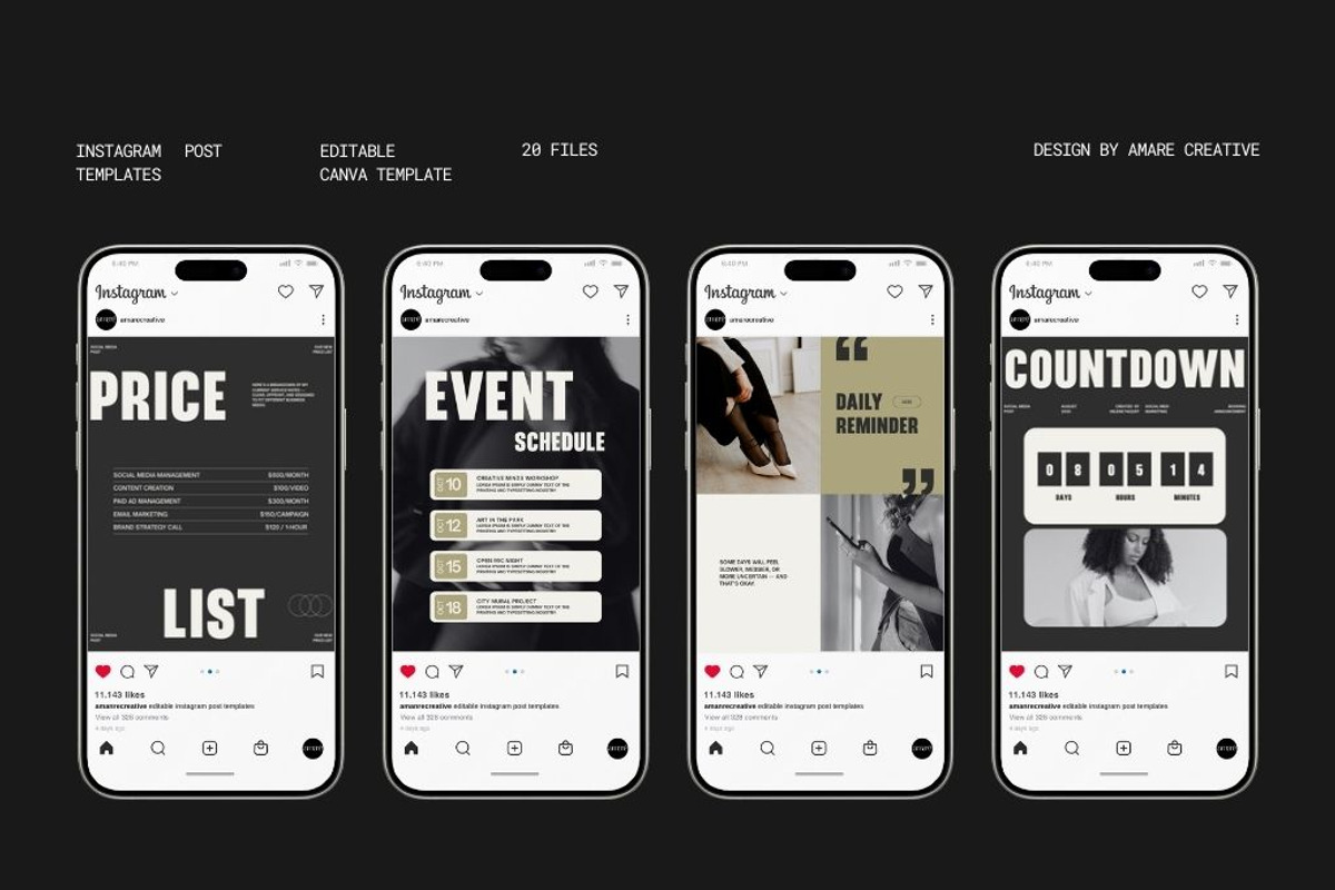 20 Instagram Canva Template Bundle, a Social Media Template by Amaré Creative (Photo 5 of 9)