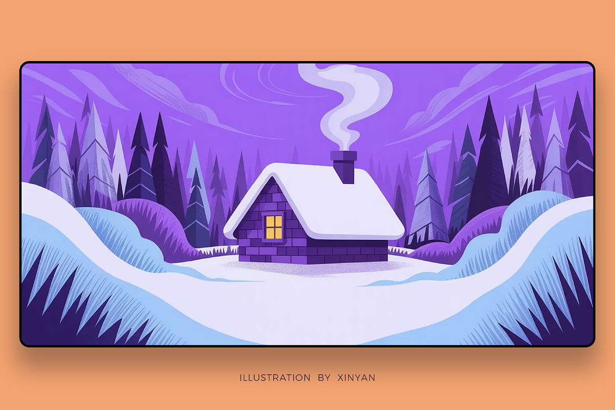 Comfortable Winter Cottage Outdoor, a Seasonal Illustration by Xinyan Studio (Photo 2 of 3)
