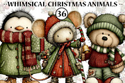 Whimsical Christmas Animals Clipart, an Illustration by CreationArt (Thumbnail 1 of 5)