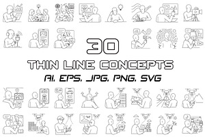 30 Line Art Illustrations SVG AI PNG, a Technology Illustration by Guten Tag Vector
