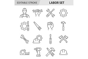 Labor line icon set, an Outline Icon by ElineDesign