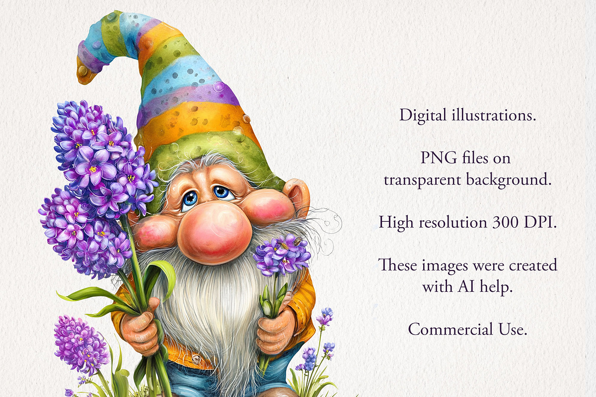 Garden Gnome with Flowers 24 PNG, a Seasonal Illustration by EleSArtDesign (Photo 3 of 4)