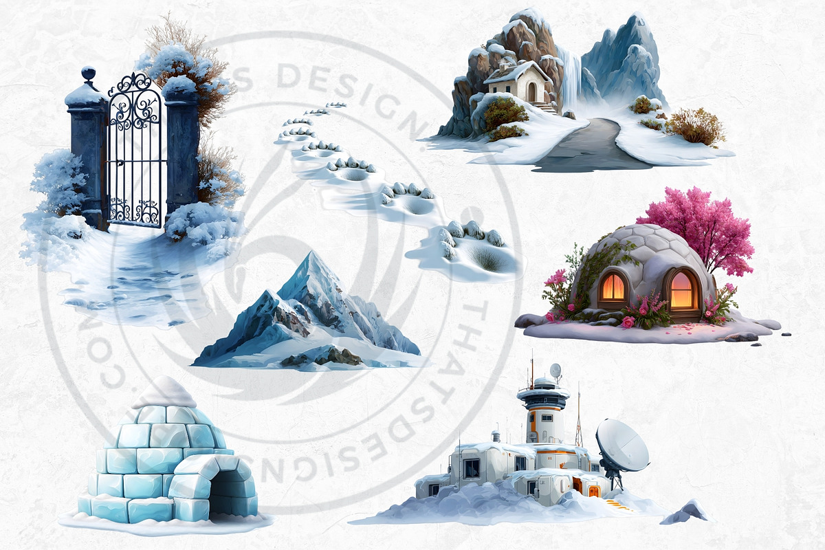 Watercolor Winter Scenes Cliparts, a Seasonal Illustration by ThatsDesignArt (Photo 15 of 17)