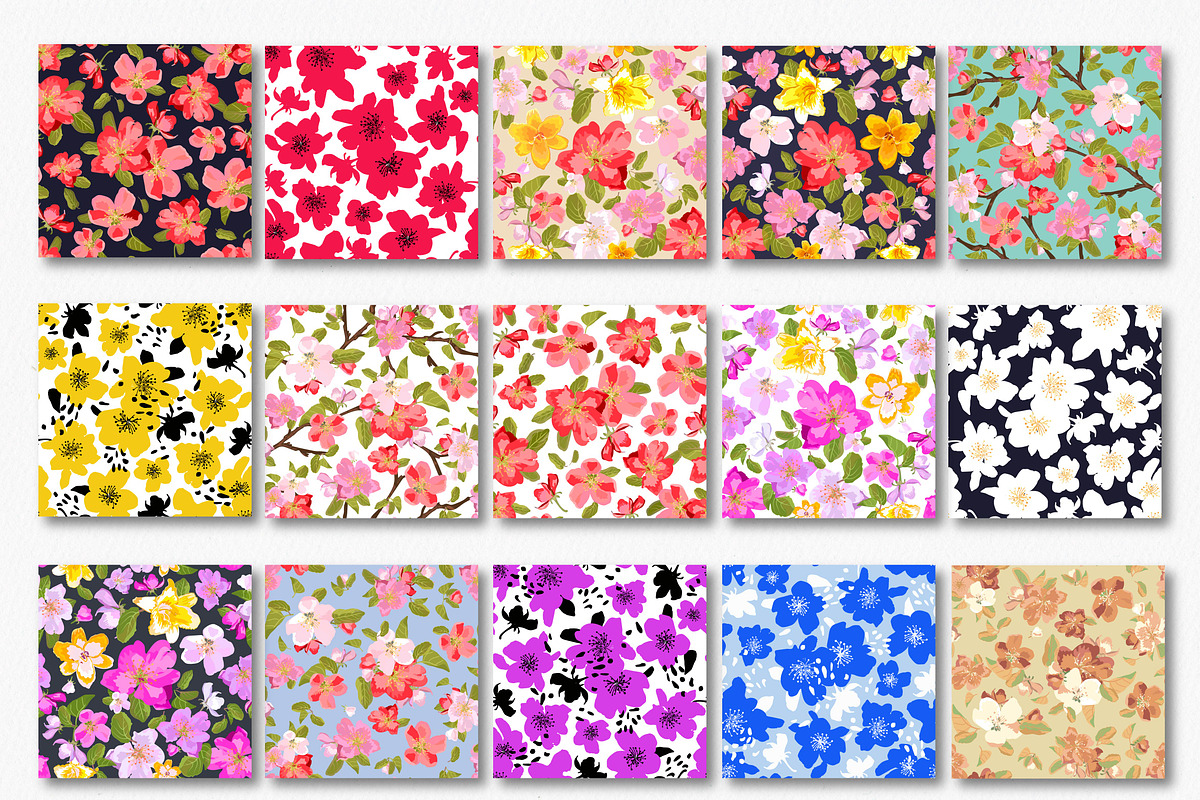 Floral background (15 patterns), a Pattern Graphic by Julycolor (Photo 2 of 2)