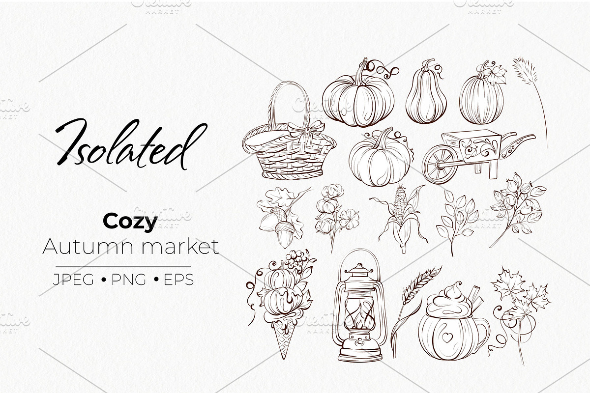 Vintage Autumn Botanical Line Art, a Seasonal Illustration by katmonne (Photo 3 of 14)