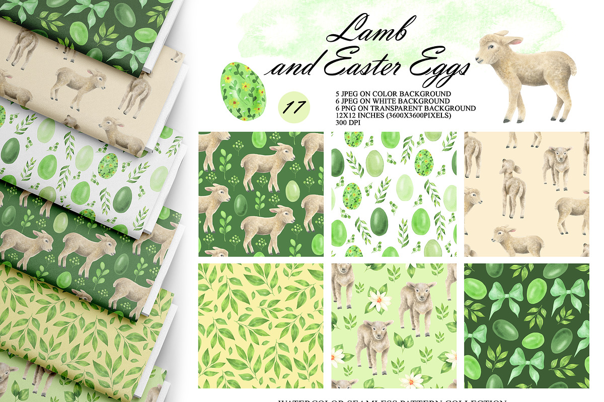 Watercolor Easter Seamless Patterns, an Illustration by OlDm_Shop (Photo 1 of 9)