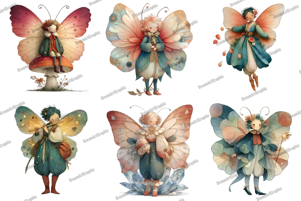 Whimsical Butterfly Fairy Clipart, an Illustration by DreamArtGraphic (Photo 3 of 5)