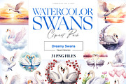Watercolor Swan Clipart, White Swans, an Animal Illustration by BrushstrokeArtGB (Thumbnail 1 of 9)