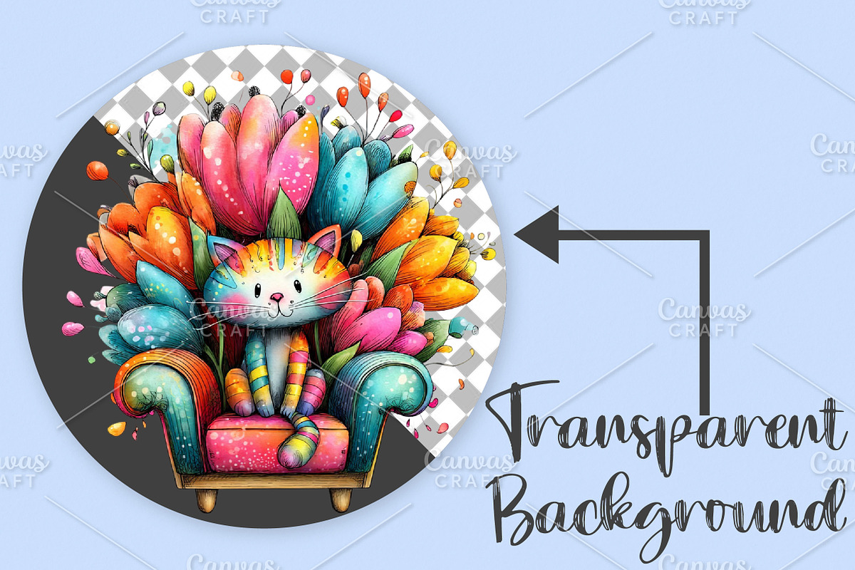 Whimsical Spring Cats Clipart Bundle, an Illustration by Canvas Craft (Photo 2 of 7)