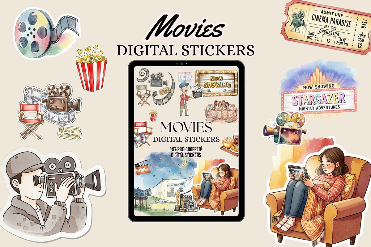 Movies Sticker set, an Illustration by ikarifq shop (Photo 1 of 7)
